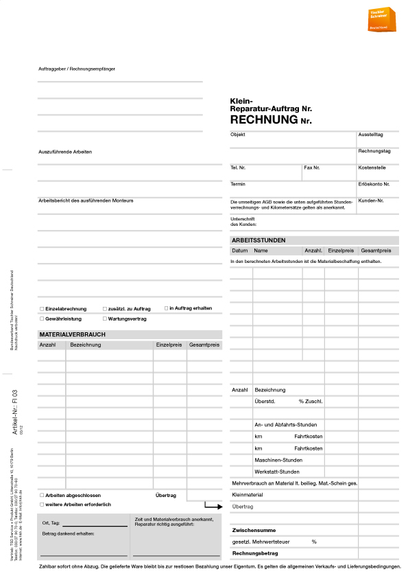 Formular 03 Klein Rep Auftragrechnung Tsd Service Produkt Gmbh